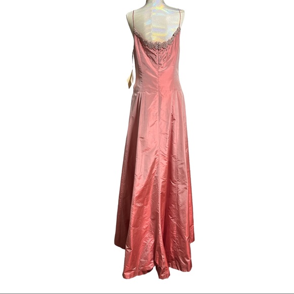 Badgley Mischka Y2K vintage 100% silk gown size 8 coral embellished floor length - Picture 2 of 16